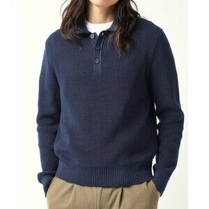 CORRIDOR Sweater Mens XXL Navy Blue Long Sleeve Slouchy Polo Organic Cotton $265
